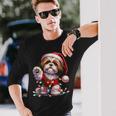Peace Sign Hand Shih Tzu Santa Christmas Dog Pajamas Long Sleeve T-Shirt Gifts for Him