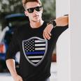 Police Blue Line Us Flag Police Shield Blue Lives Matter Long Sleeve T-Shirt Gifts for Him