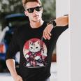 Retro Japonés Gato Samurai Tatuaje Gráfico Ninja Kawaii Camiseta de manga larga Regalos para él