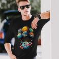 Solar System Astronaut Holding Planet Balloons Space Long Sleeve T-Shirt Gifts for Him