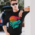 Summer Time Retro 80S Beach Scene With Palm Trees & Sunset Long Sleeve T-Shirt Gifts for Him