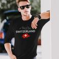 Switzerland Flag Hiking Holiday Switzerland Swiss Flag Langarmshirts Geschenke für Ihn