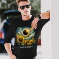 Total Solar Eclipse 2024 Sunflowers Painting Van Gogh Long Sleeve T-Shirt Gifts for Him