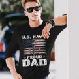 US NAVY Proud Dad With American Flag Veteran Day Long Sleeve T-Shirt Gifts for Him