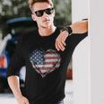 Vintage Usa Heart Shape American Flag Stylish Long Sleeve T-Shirt Gifts for Him