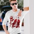 Bloody Red Hands Blood Splatter Zombie Outbreak Graphic Long Sleeve T-Shirt Gifts for Him