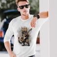 Cat Singing With Electric Guitar Vintage Long Sleeve T-Shirt Gifts for Him