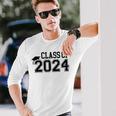 Class Of 2024 High School Senior Graduation Cap Varsity Long Sleeve T-Shirt Gifts for Him