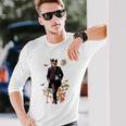 Cat With Flowers And Walking Stick And Moon Long Sleeve T-Shirt Gifts for Him