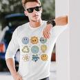 Groovy Earth Planet Hippie Smile Face Happy Earth Day 2024 Long Sleeve T-Shirt Gifts for Him