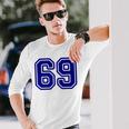 Jersey 69 Navy Blue Sports Team Jersey Number 69 Long Sleeve T-Shirt Gifts for Him