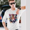 Obra De Arte De Tigre Colorido Animal Arte Tigre Camiseta de manga larga Regalos para él