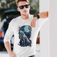 White Wolves Howling At Moon Vintage Wolf Lover Long Sleeve T-Shirt Gifts for Him