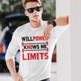 Willpower Knows No Limits Motivational Gym Workout Long Sleeve T-Shirt Gifts for Him