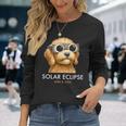 America Totality Solar Eclipse 2024 Cute Doodle Dog Dad Mom Long Sleeve T-Shirt Gifts for Her