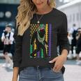 Bigfoot Wearing Hat Mardi Gras Beads With Flag Mardi Gras Long Sleeve T-Shirt Gifts for Her