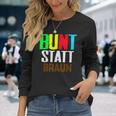 Bunt Statt Braun Langarmshirts, Farbblock-Schrift Design, Schwarzes Tee Geschenke für Sie