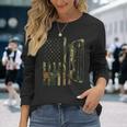 Camo Flag Deer Bow Hunting Patriotic Hunter Dad Archer Long Sleeve T-Shirt Gifts for Her