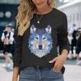 Cool Unique Wolf Geometric Graphic Animal Sweat Long Sleeve T-Shirt Gifts for Her