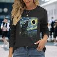 Cute Cat Starry Night Van Gogh Solar Eclipse April 08 2024 Long Sleeve T-Shirt Gifts for Her