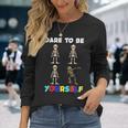 Dare To Be Yourself Autism Awareness Dabbing Skeleton Long Sleeve T-Shirt Gifts for Her