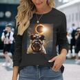 Dog Taking A Selfie With Solar 2024 Eclipse Wearing Glasses Long Sleeve T-Shirt Gifts for Her