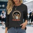 Dogs Cats Lovers Selfie Total Solar Eclipse April 8 2024 Long Sleeve T-Shirt Gifts for Her