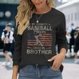 My Favorite Baseball Player Calls Me Brother American Flag Long Sleeve T-Shirt Gifts for Her
