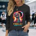 Findlay Ohio Total Solar Eclipse 2024 Dinosaur Colorful Long Sleeve T-Shirt Gifts for Her