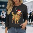 Golden Retriever Christmas Santa Hat Tree Lights Pajama Long Sleeve T-Shirt Gifts for Her