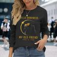 Hello Darkness My Old Friend Solar Eclipse 2024 Cat Lovers Long Sleeve T-Shirt Gifts for Her