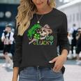Howdy Go Lucky Leopard St Patrick's Day Western Cowboy Women Long Sleeve T-Shirt Gifts for Her