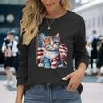 Memorial Day Cat Kitten 4Th Of July Patriotic Usa Flag Long Sleeve T-Shirt Gifts for Her