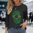 Patriotic Fingerprint Brazil Brazilian Flag Long Sleeve T-Shirt Gifts for Her