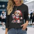 Peace Sign Hand Shih Tzu Santa Christmas Dog Pajamas Long Sleeve T-Shirt Gifts for Her
