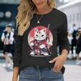 Retro Japonés Gato Samurai Tatuaje Gráfico Ninja Kawaii Camiseta de manga larga Regalos para ella