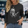 Rock Cat Playing Guitar Guitar Cat Womens Long Sleeve T-Shirt Gifts for Her