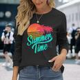 Summer Time Retro 80S Beach Scene With Palm Trees & Sunset Long Sleeve T-Shirt Gifts for Her