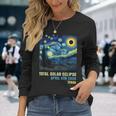 Total Solar Eclipse 2024 Texas State Starry Night Painting Long Sleeve T-Shirt Gifts for Her