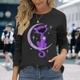 Trendy Purple Cat Crescent Moon Howl Long Sleeve T-Shirt Gifts for Her