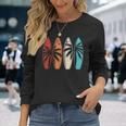 Tropical Hawaii Palm Tree Surfing Beach Surfboard Retro Surf Long Sleeve T-Shirt Gifts for Her