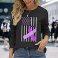 Usa Flag Purple Ribbon Alzheimer Awareness Family Long Sleeve T-Shirt Gifts for Her