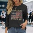 Vintage Submarine Veteran American Flag Long Sleeve T-Shirt Gifts for Her