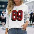 69 Number 69 Varsity Fan Sports Team White Jersey Long Sleeve T-Shirt Gifts for Her