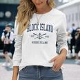 Block Island Ri Vintage Navy Crossed Oars & Boat Anchor Long Sleeve T-Shirt Gifts for Her