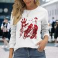 Bloody Red Hands Blood Splatter Zombie Outbreak Graphic Long Sleeve T-Shirt Gifts for Her