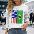 Brazilian American Flag Half Brazil Half Usa Pride Long Sleeve T-Shirt Gifts for Her