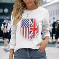 British American Flag Great Britain Union Jack Uk Long Sleeve T-Shirt Gifts for Her