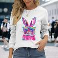 Bunny Face With Tie Dye Glasses Happy Easter Day Boy Kid Long Sleeve T-Shirt Gifts for Her