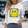 Checkered Lightning Eyes Yellow Smile Face Happy Face Long Sleeve T-Shirt Gifts for Her